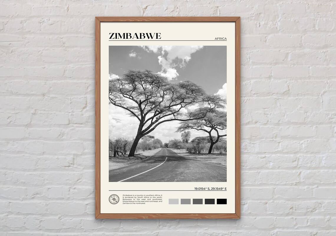 Zimbabwe Black And White Art Print, Africa Wall Decor