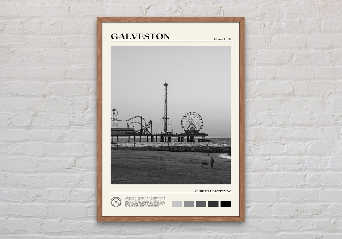 Black And White Galveston Print Galveston Wall Art Galveston Poster Galveston Photo Galveston Poster Print Galveston Decor Texas