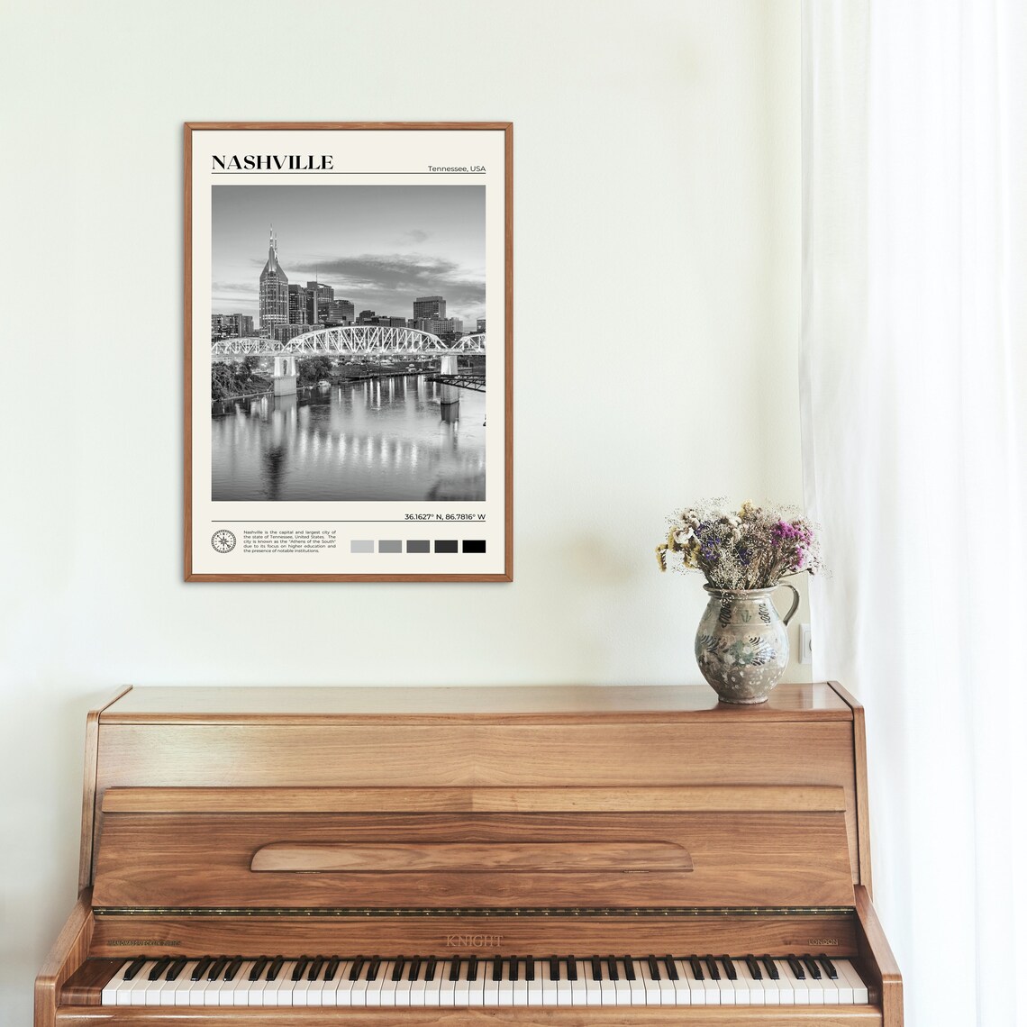Nashville Black And White Travel Poster Print - Image 2