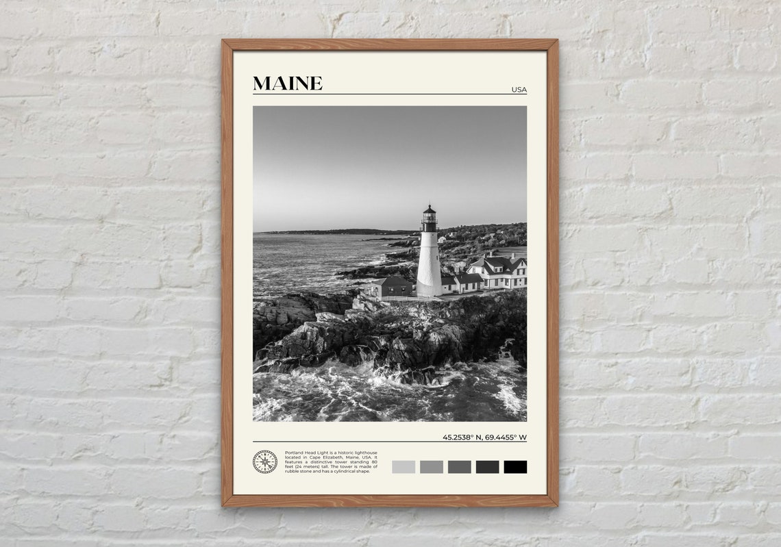 Black And White Maine Print Maine Wall Art Maine Poster Maine Photo Maine Poster Print Maine Wall Decor United States Poster Usa