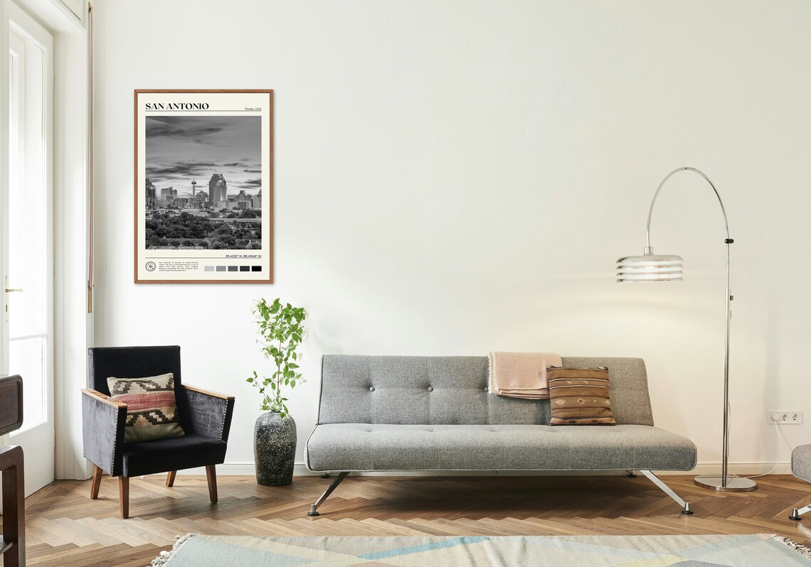 San Antonio Black and White Travel Poster Art Print - Image 3