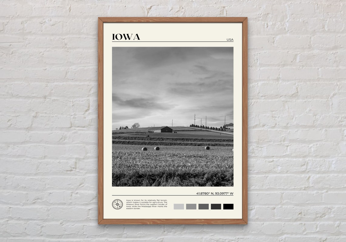 Black And White Iowa Print Iowa Wall Art Iowa Poster Iowa Photo Iowa Poster Print Iowa Wall Decor Usa Poster Print