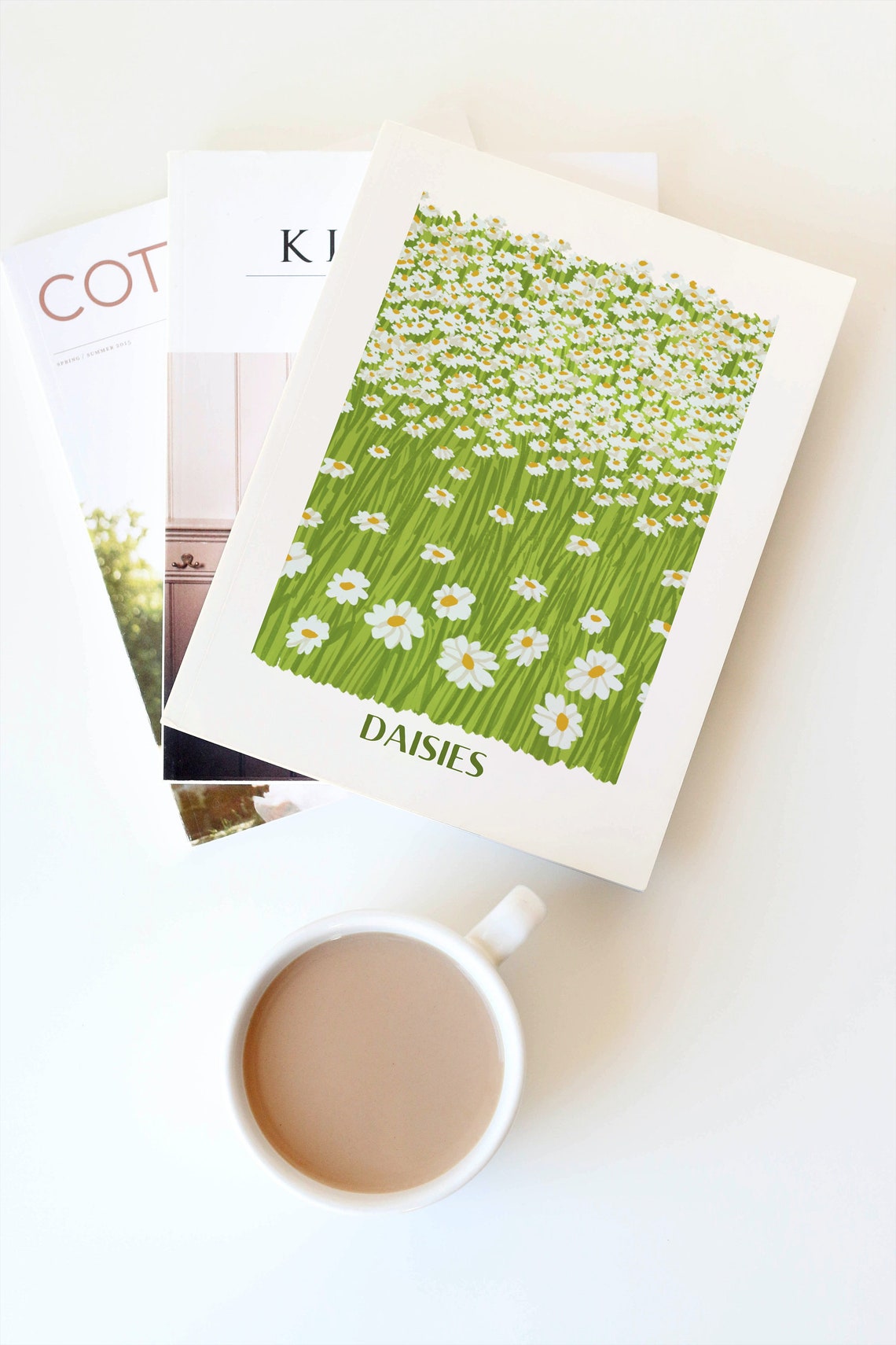 Daisies Field Wildflower Meadow Green Botanical Floral Wall Art - Image 2