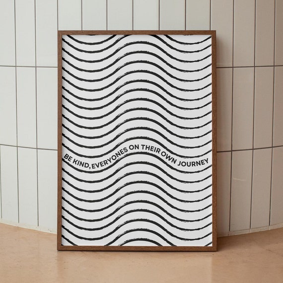 Be Kind Abstract Typography Quote Art Wall Black Minimalist Poster Trendy Decor