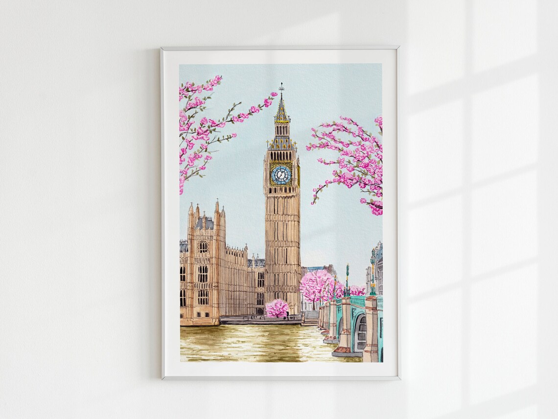 London Watercolor Art Print, Big Ben Cityscape - Image 2