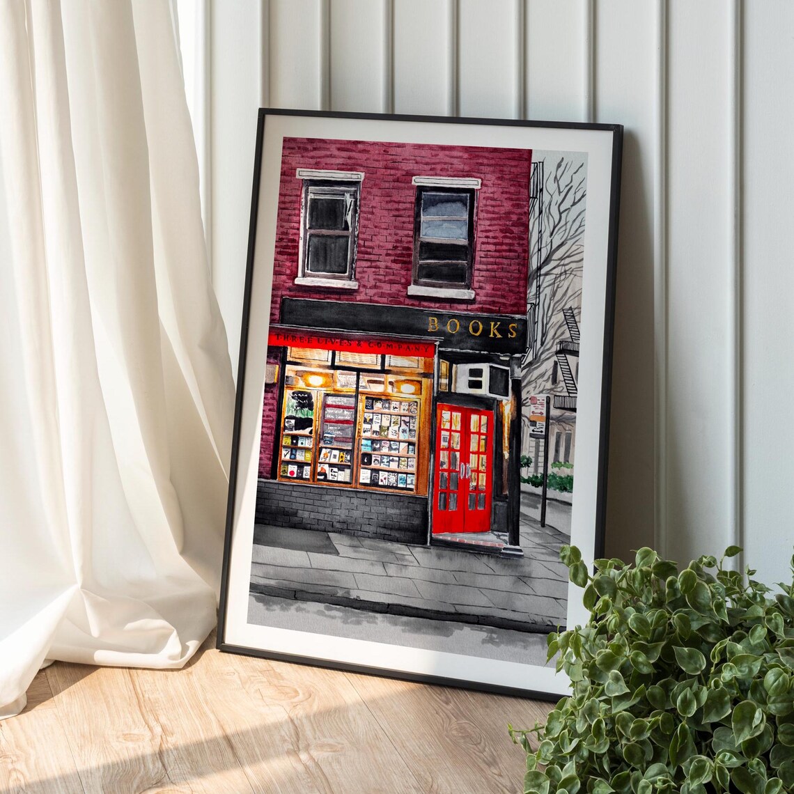 New York Bookshop Watercolor Art Print, Travel Gift - Image 2