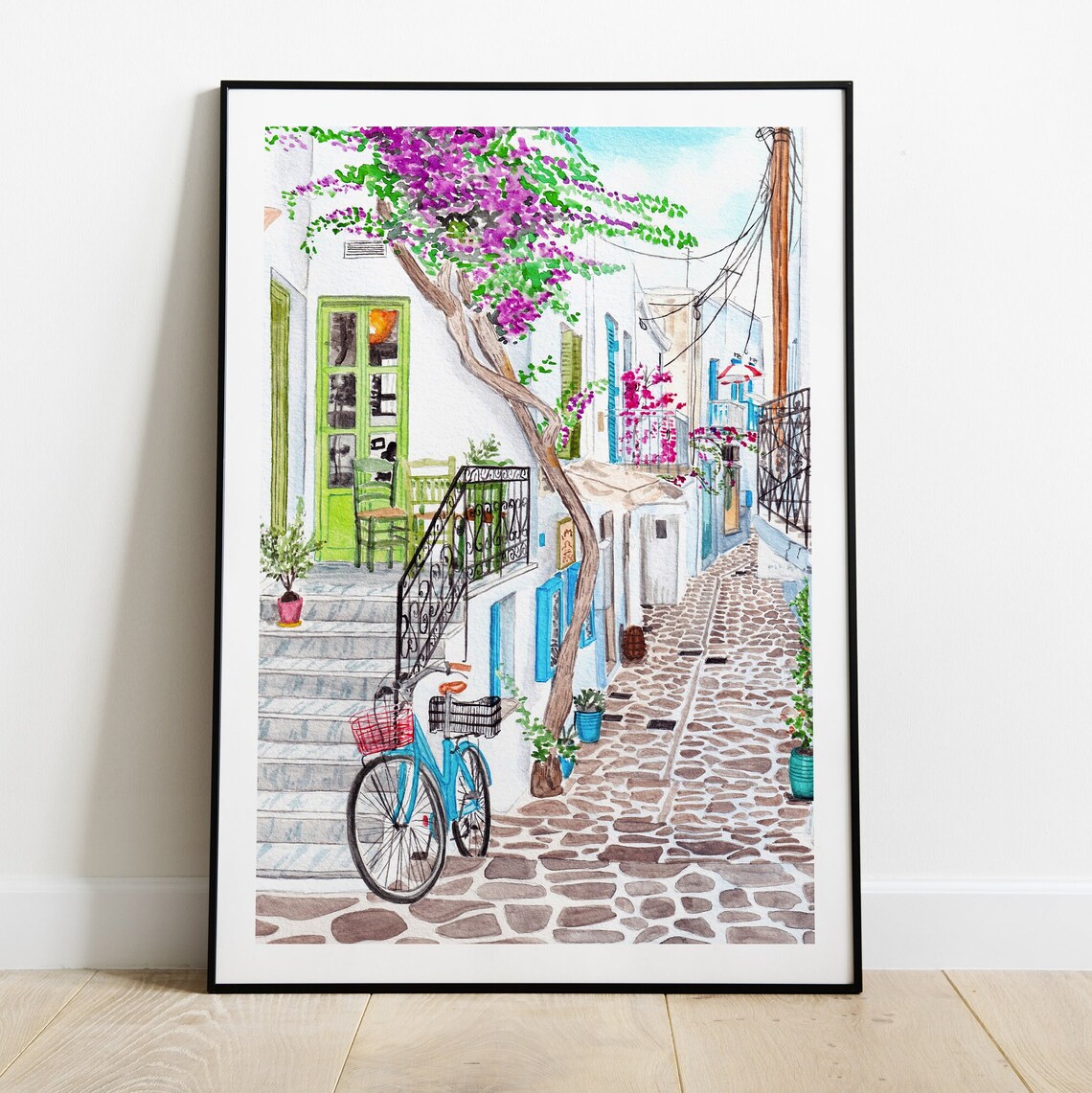 Paros Greece Cityscape Art Print, Travel Poster