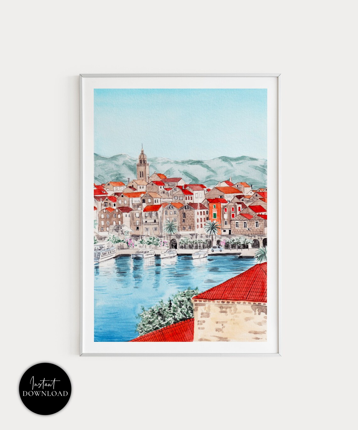 Korcula, Croatia Cityscape Art Print, Travel Poster