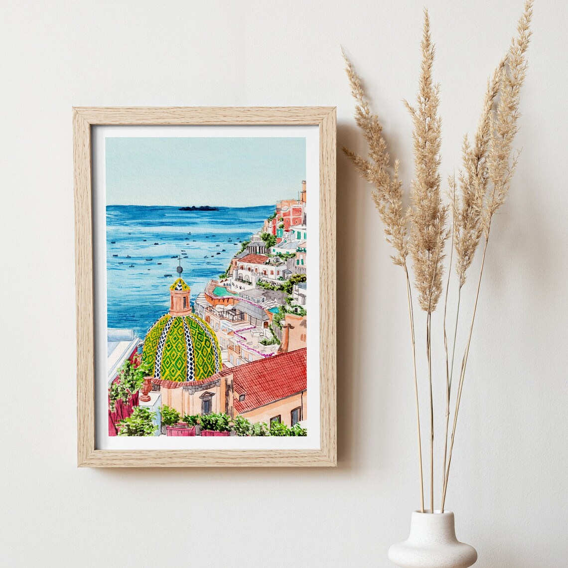 Positano Watercolor Cityscape Art Print, Italy - Image 3