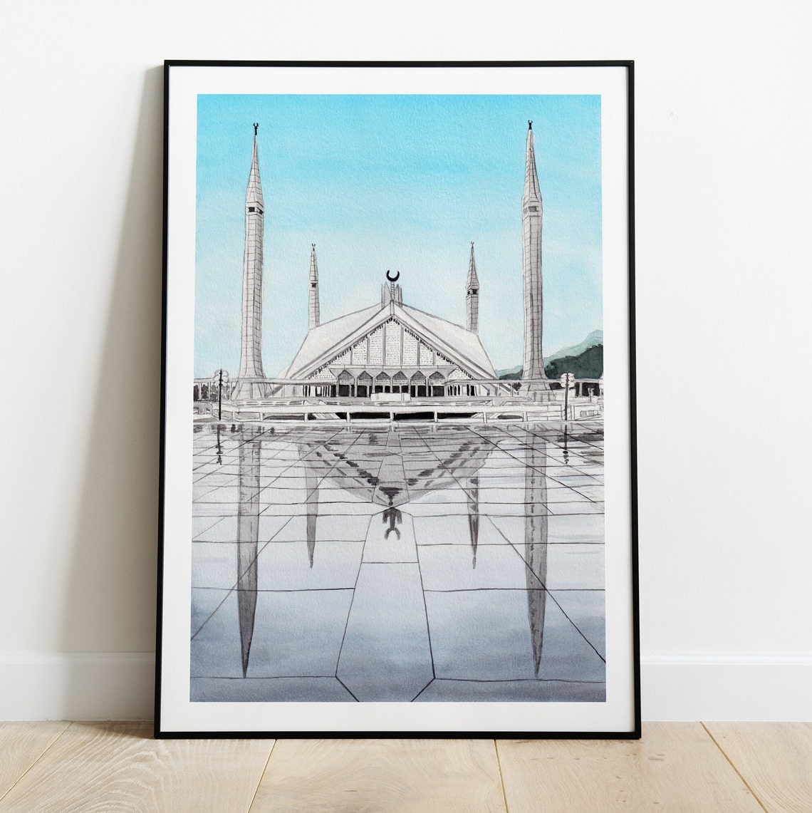 Faisal Mosque Print Pakistan Wall Art Islamabad Print Pakistan Art Print Islamabad Painting Travel Gift Asia Print Pakistan Art - Image 2