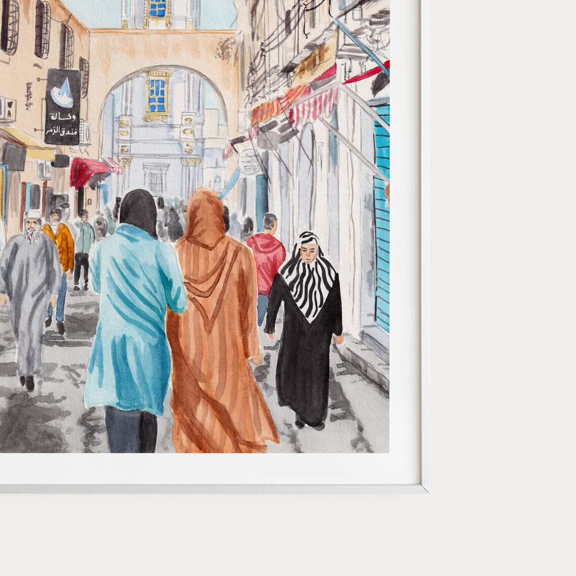 Tripoli Libya Old Town Clock Tower Street Scene Watercolor Poster - Image 3