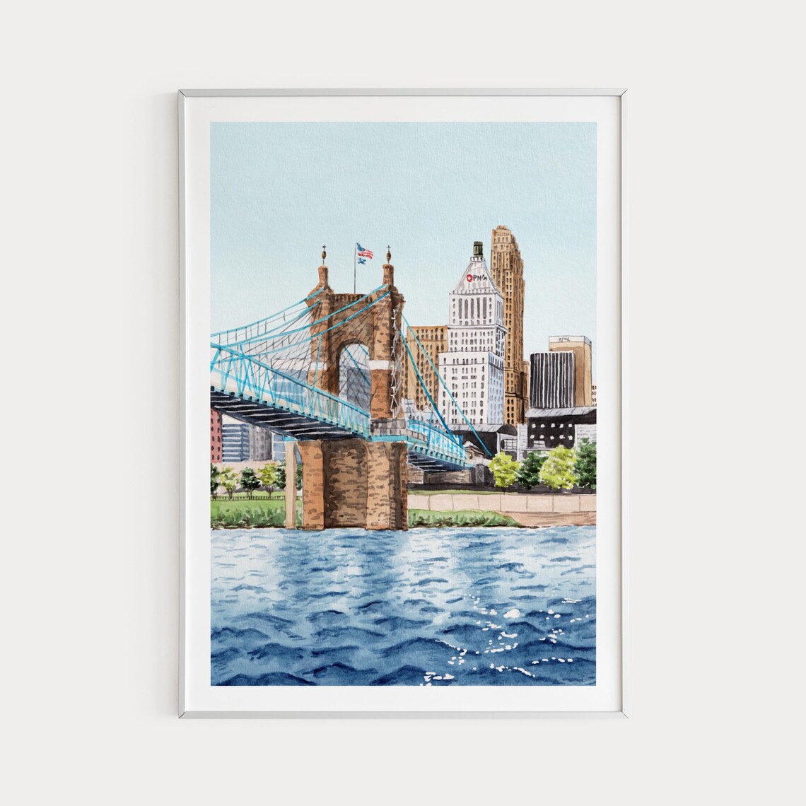 Cincinnati Ohio Watercolor Cityscape Art Print