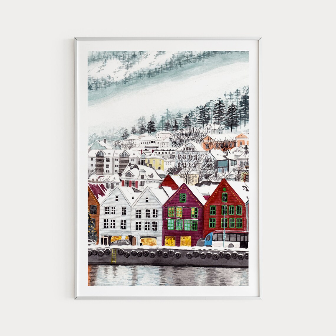 Bergen Norway Travel Poster, Cityscape Wall Art