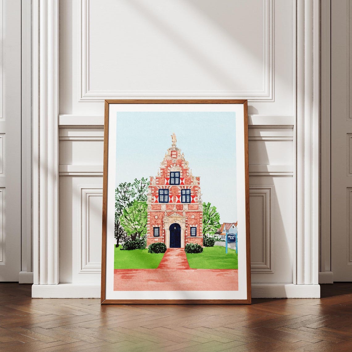 Historic Dutch Brick Gabled Building Watercolor Delaware Town Poster - Image 2