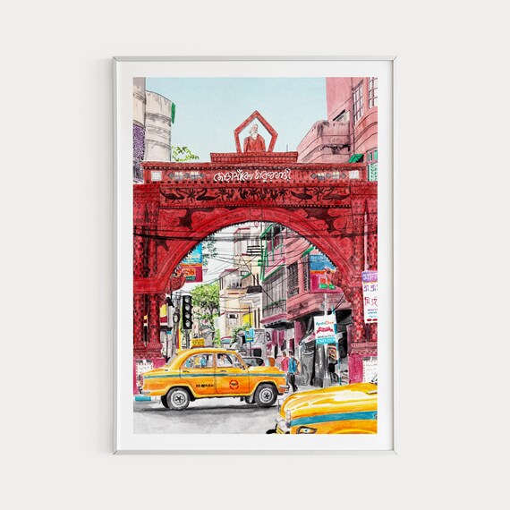 Kolkata Watercolor Cityscape Travel Poster, India