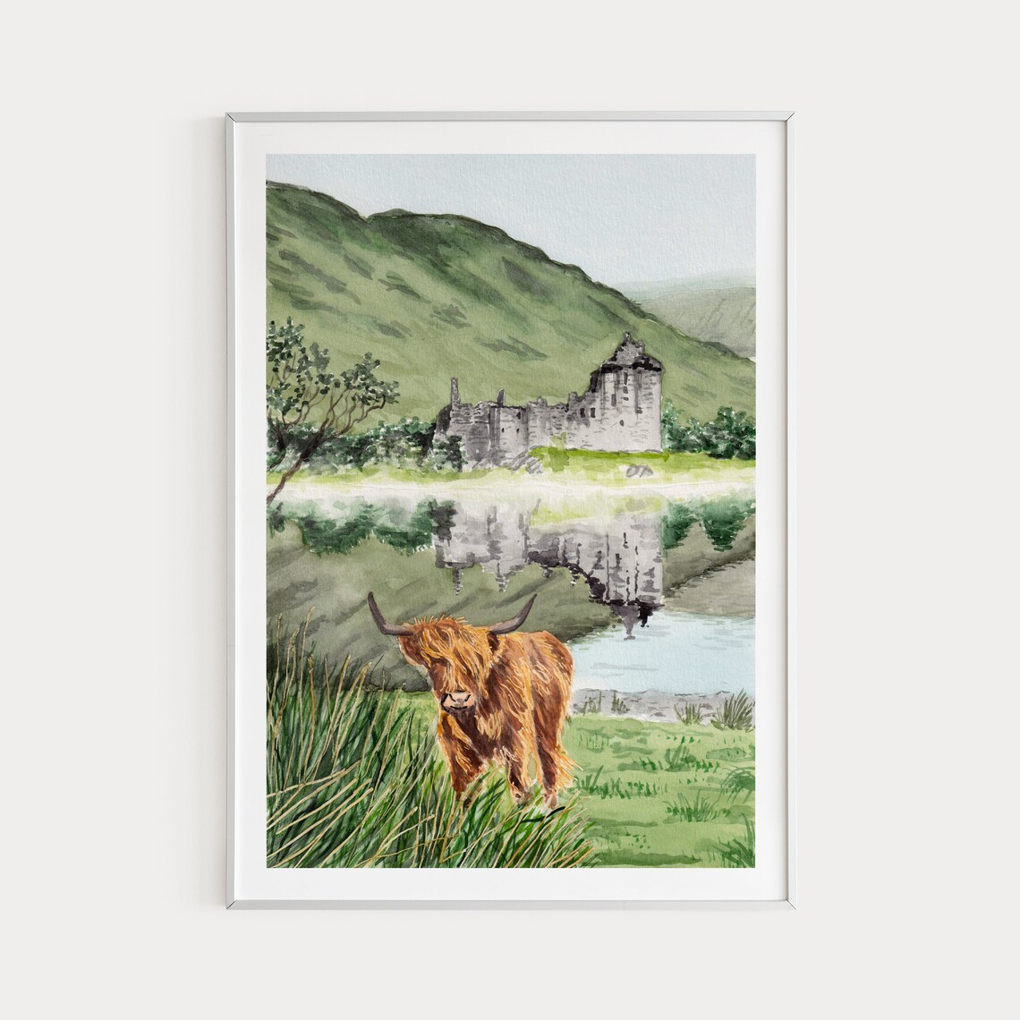 Kilchurn Castle and Highland Cow Scotland Art Print