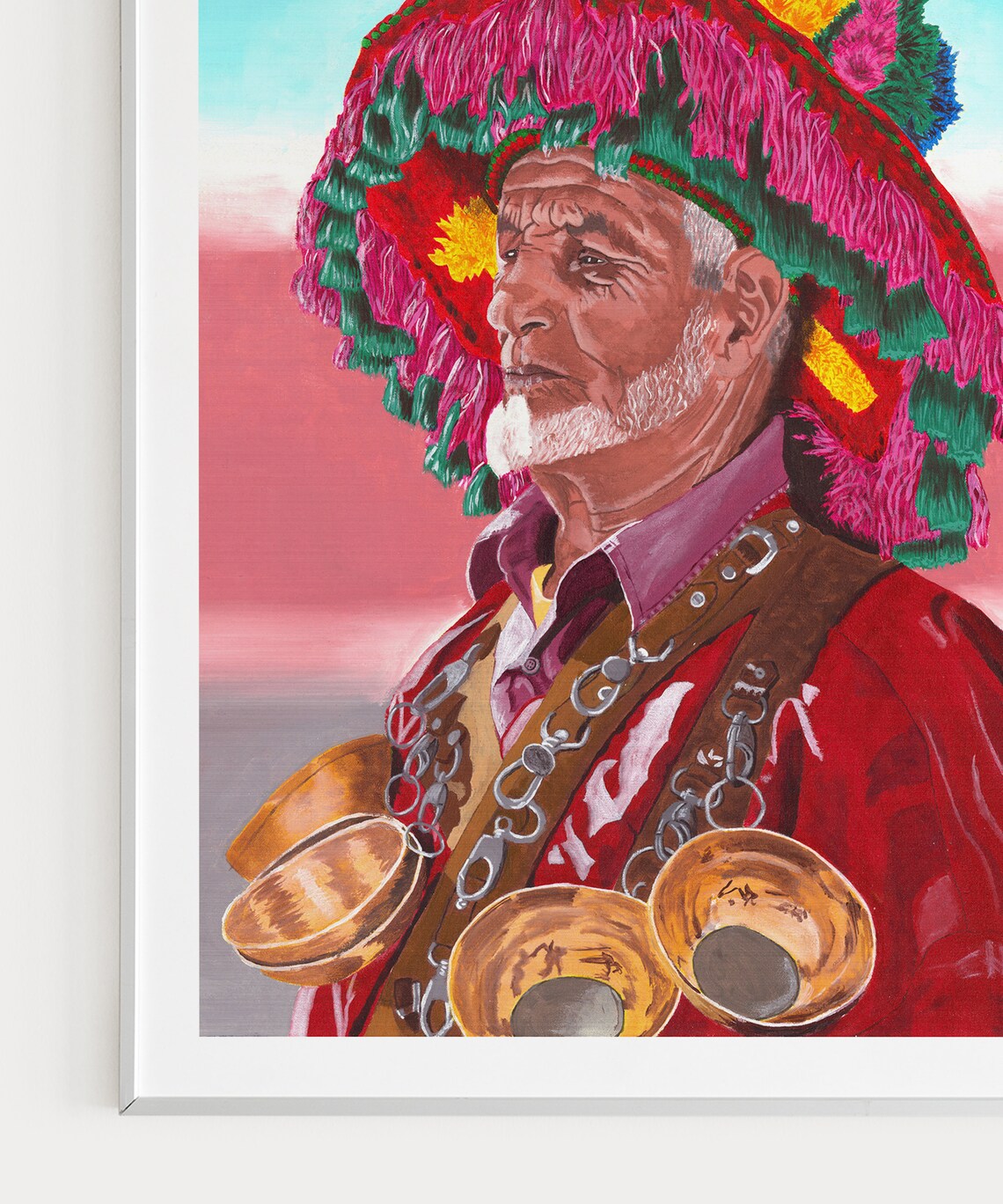 Moroccan Waterman Portrait Colorful Tassel Hat Brass Cups Art Poster - Image 3