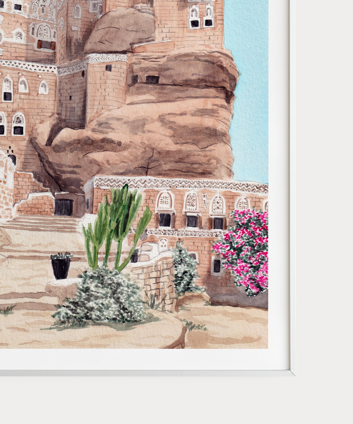 Dar Al Hajar Yemen Watercolor Travel Poster Art - Image 3