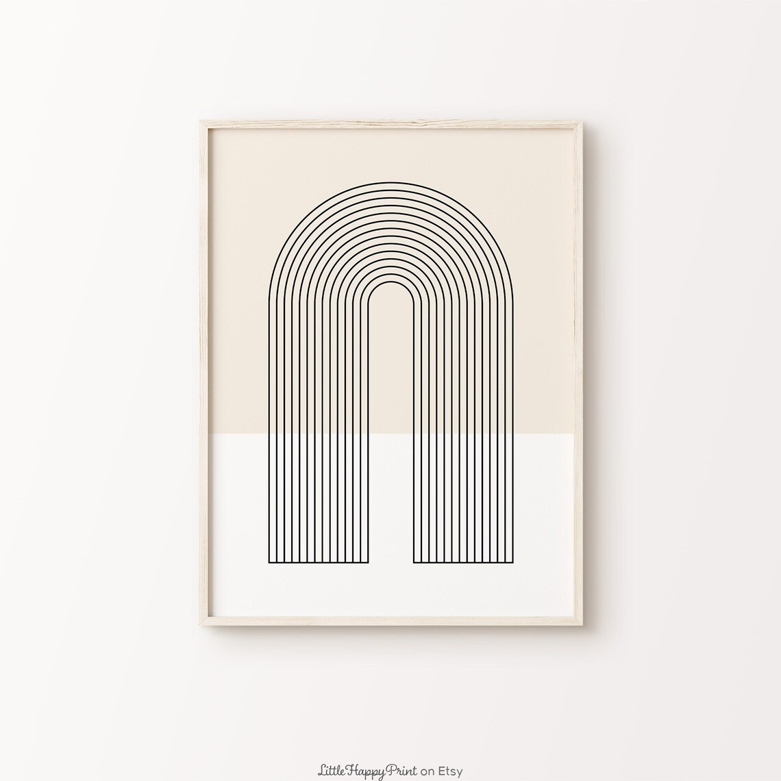 Beige Rainbow Line Art Minimalist Arch Geometry Poster Decor