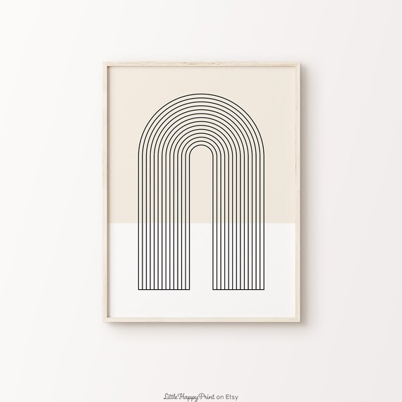 Beige Rainbow Print Mid Century Boho Abstract Arches Geometric Color Block Neutral Poster Nursery Girls Room Home Decor Instant Download