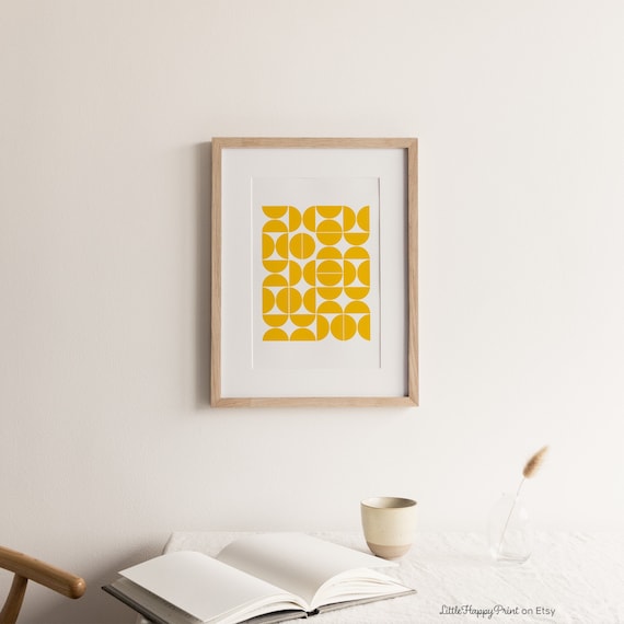 Mustard Yellow Half Circles Midcentury Print Ochre Geometric Abstract Scandinavian Modern Home Decor Wall Art Instant Download