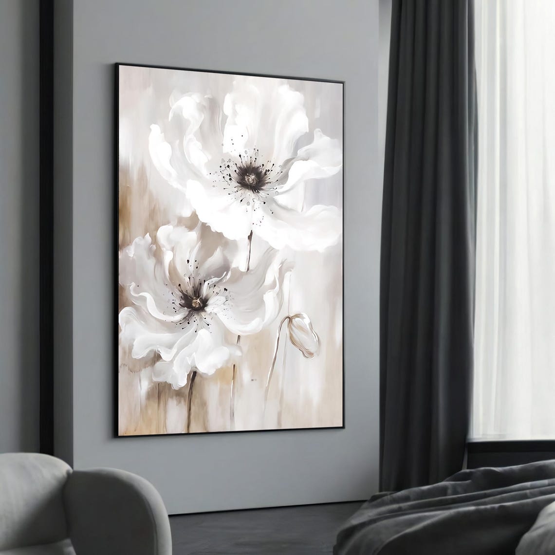Soft White Floral Abstract Painting Elegant Neutral Decor Poster
