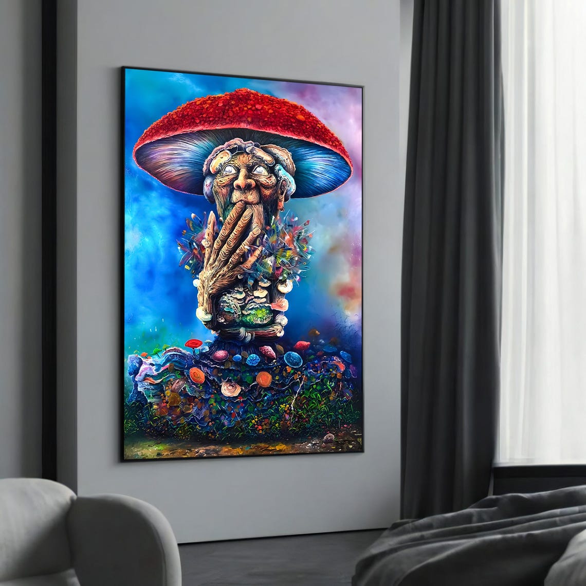Whimsical Mushroom Elder Spirit In Dreamlike Forest Fantasy Poster