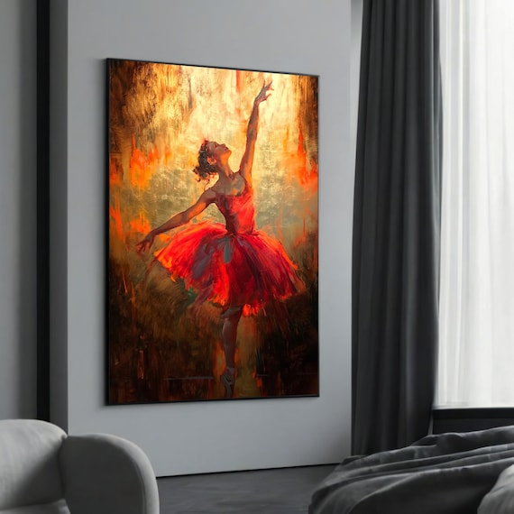 Fiery Ballerina In Red Tutu Impressionist Dance Painting Poster