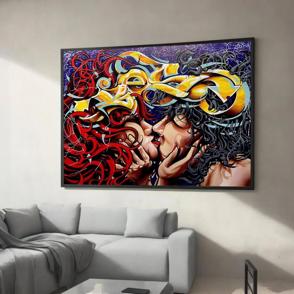Graffiti Kissing Couple Passionate Street Art Romance Love Poster