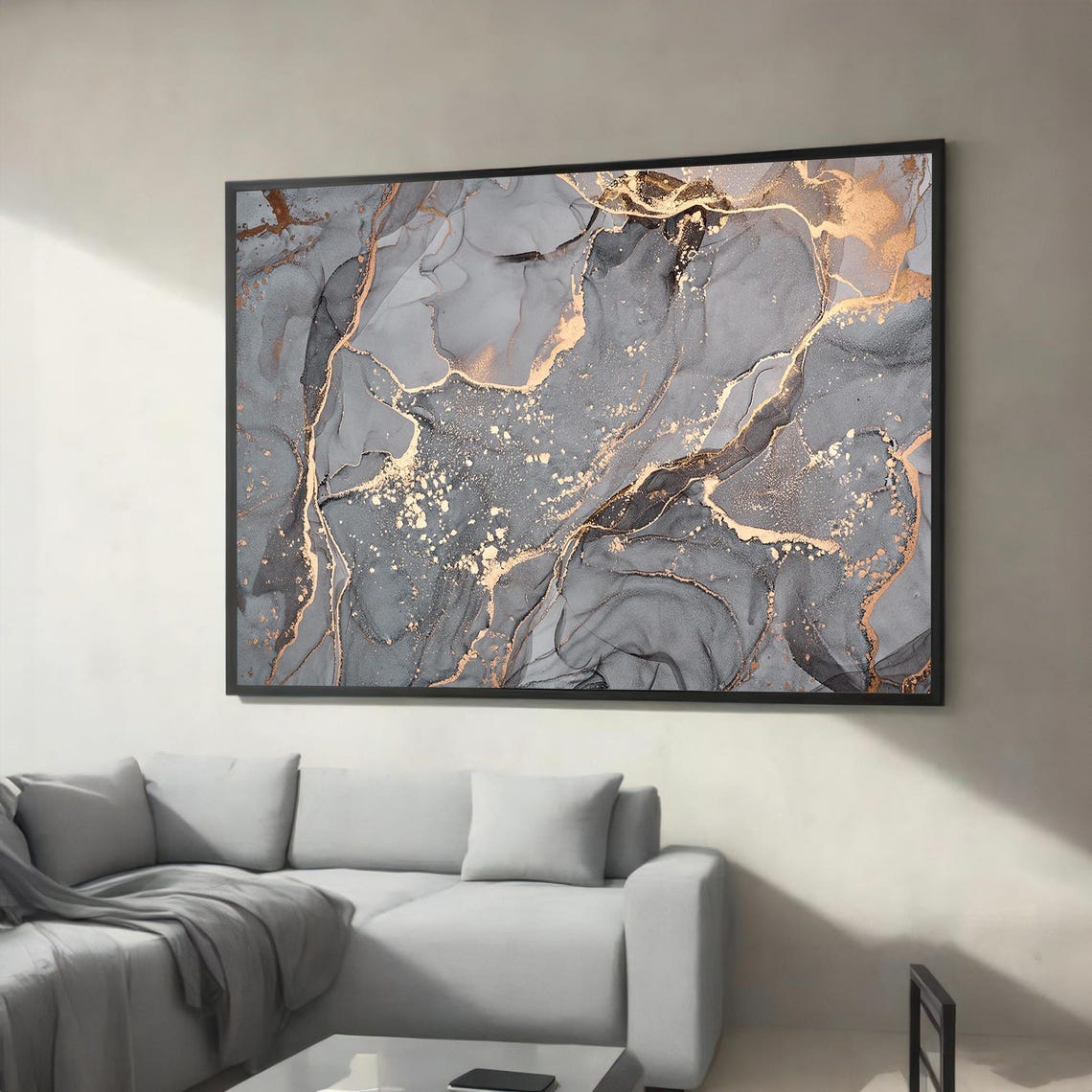 Grey And Gold Abstract Marble Texture Luxury Wall Decor Print