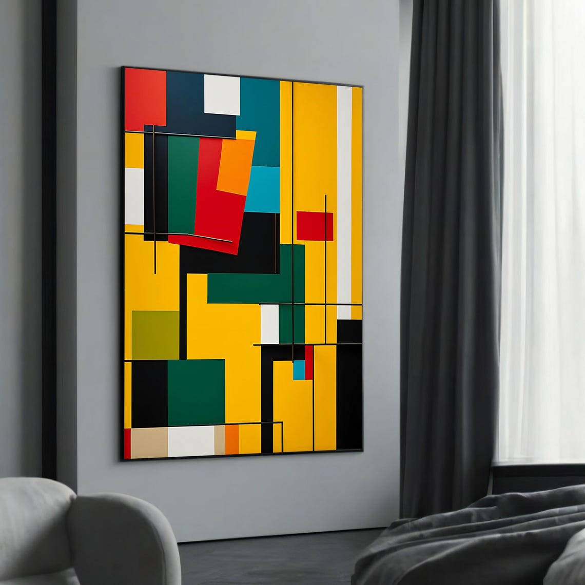Colorful Geometric Abstract Primary Color Block Style Poster