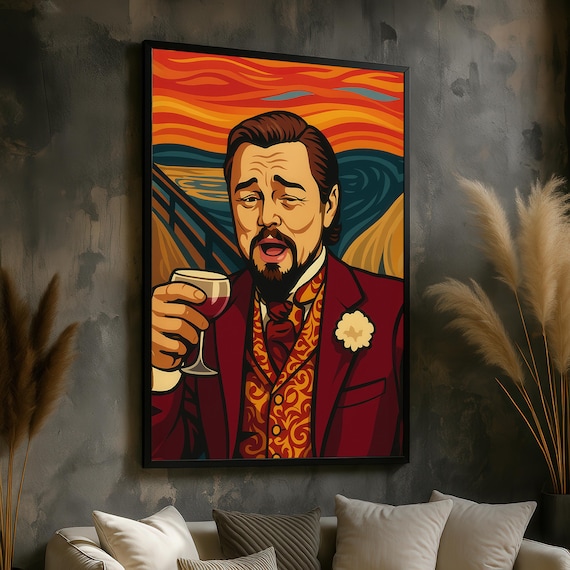 Funny Pop Art Canvas Wall Memeinspired Man With Wine Print Colorful Parody Artwork Humorous Poster For Game Room Or Bar