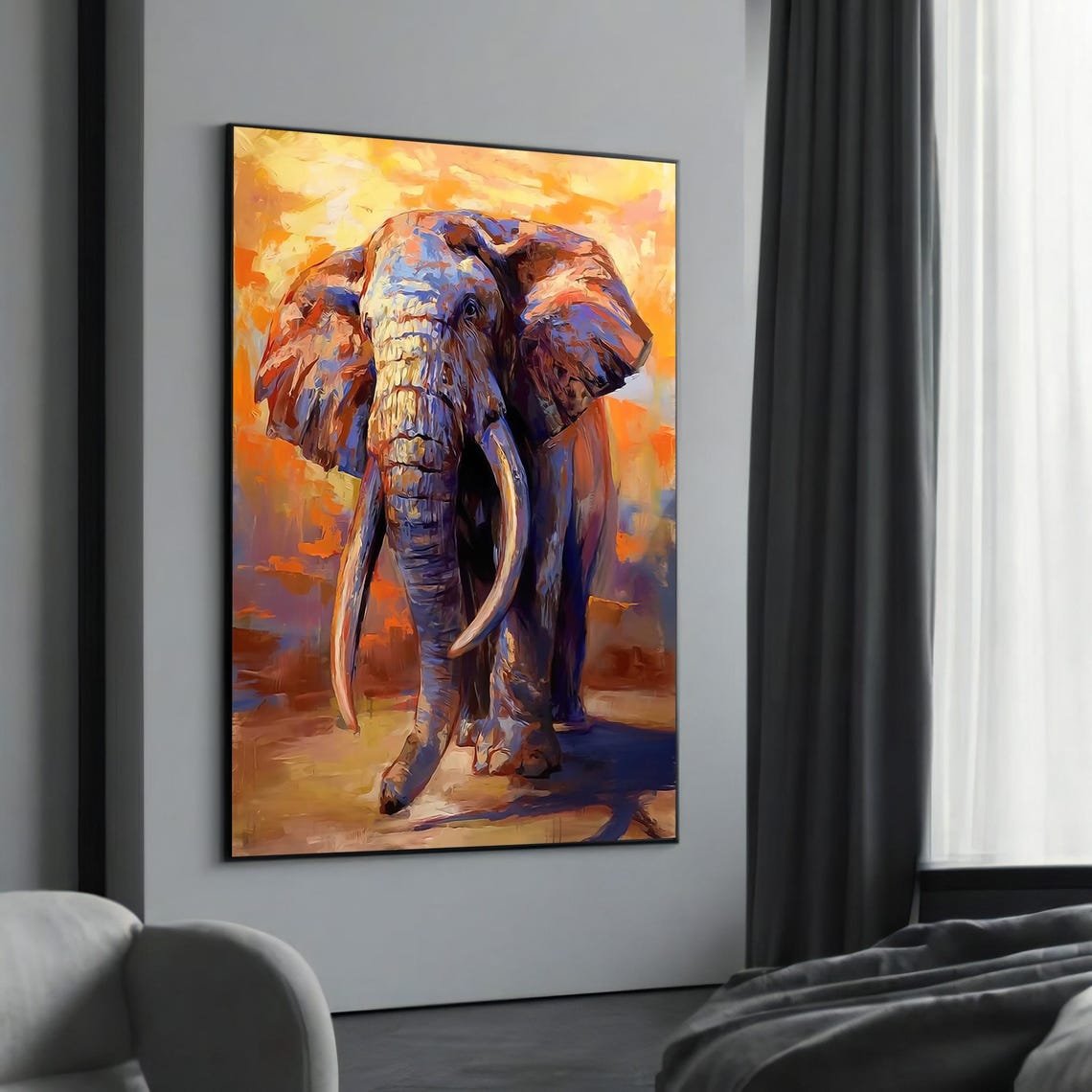 Majestic Elephant Canvas Wall Art Colorful Abstract Painting For Living Room Decor