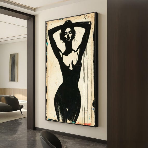 Elegant Female Silhouette Canvas Monochrome Body Art Modern Minimalist Wall Decor Abstract Nude Figure Artistic