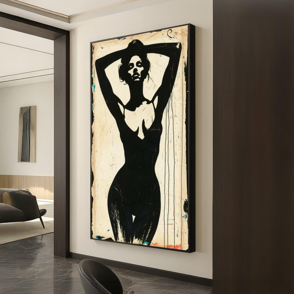 Elegant Female Silhouette Canvas Monochrome Body Art Modern Minimalist Wall Decor Abstract Nude Figure Artistic