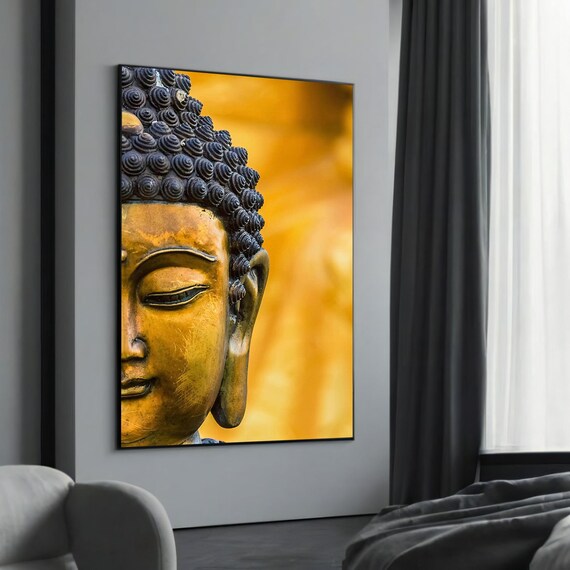 Golden Buddha Face Close Up on a Warm Radiant Amber Glow Poster