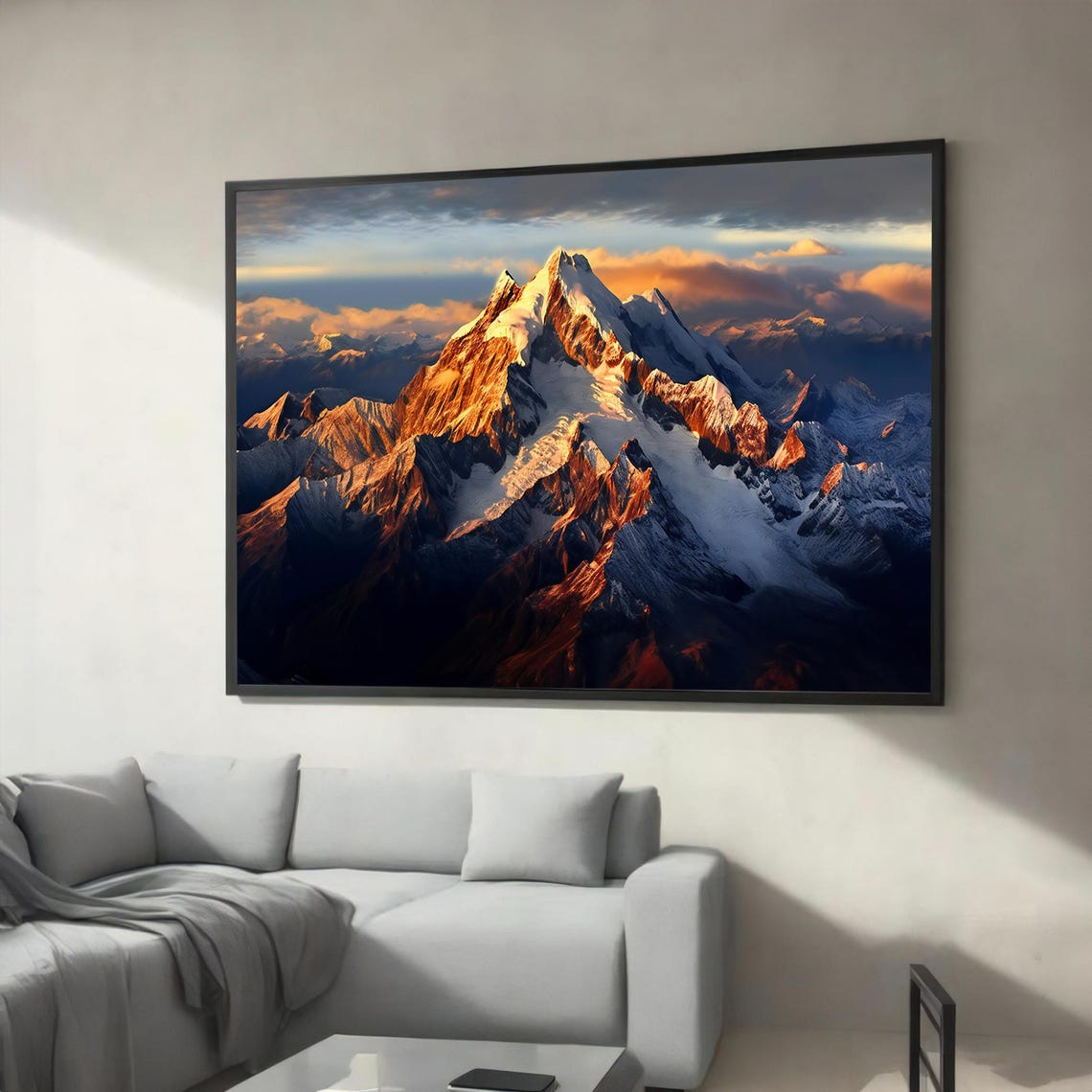 Snowy Mountain Peaks Glowing in Golden Sunset Alpenglow Art Poster