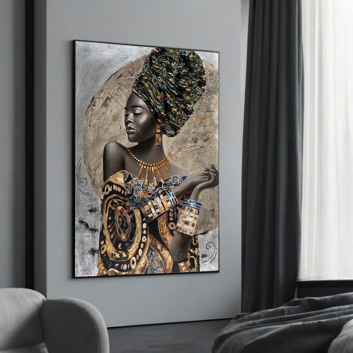 Elegant Black Woman Gold Jewelry Luxe Black and Gold Art Poster