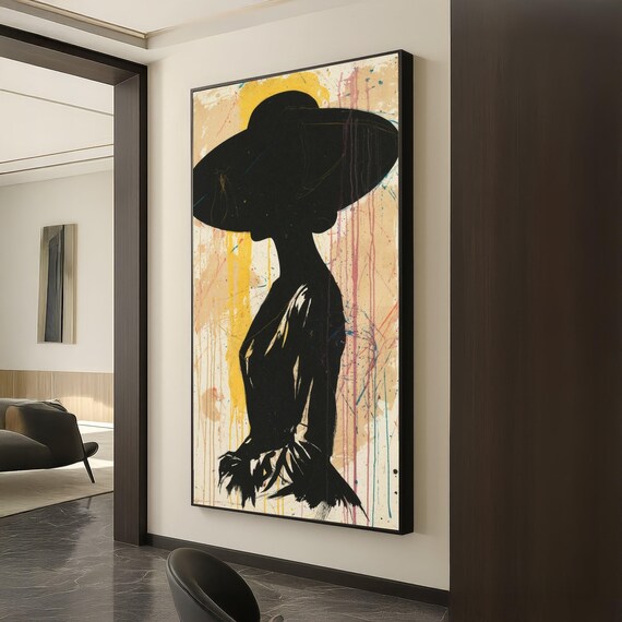 Wide Brim Hat Woman Silhouette Paint Drip Abstract Fashion Poster