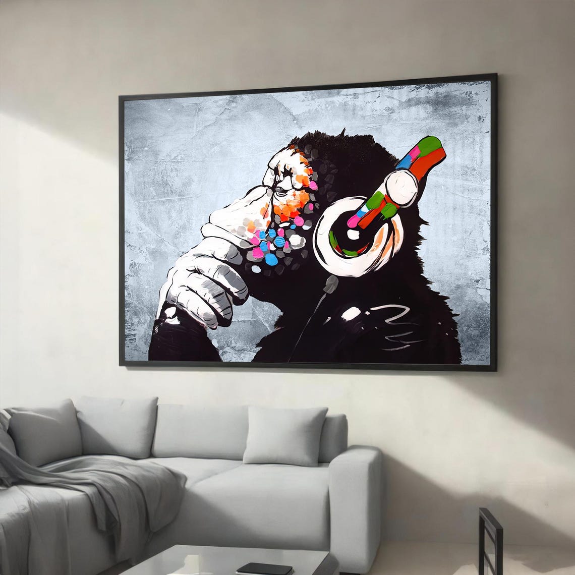 Funky Monkey Wearing Headphones Colorful Urban Pop Art Poster