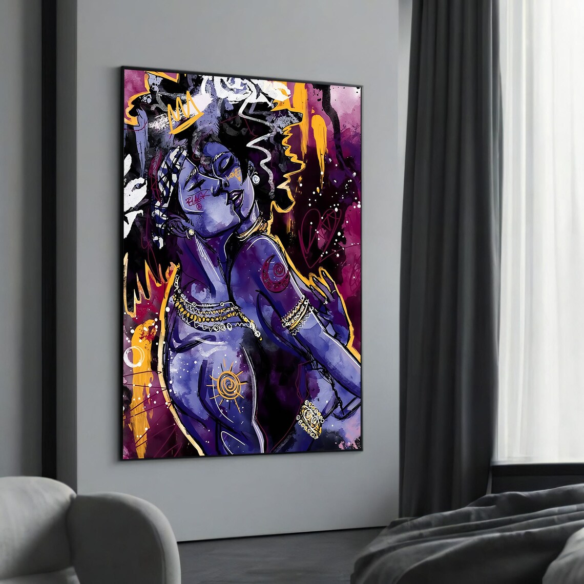 African Queen Gold Jewelry Purple Graffiti Beauty Art Poster