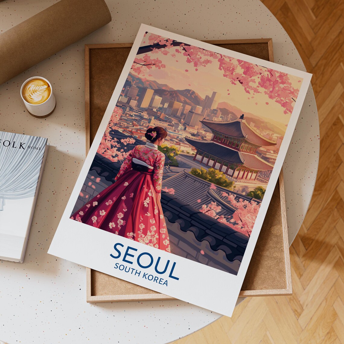 Asian Woman In Hanbok Seoul Travel Poster