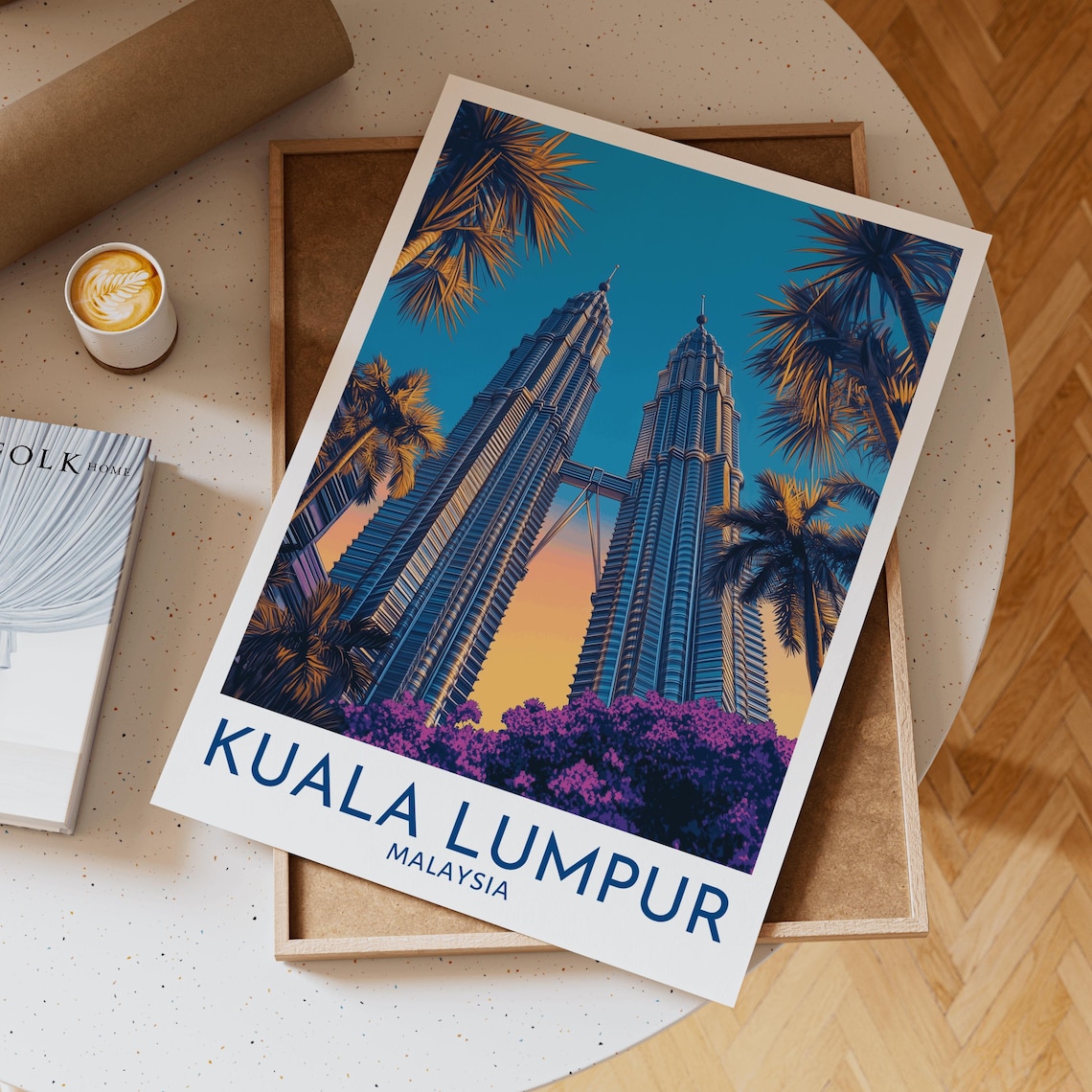 Kuala Lumpur Malaysia Petronas Towers Sunset Skyline Travel Poster