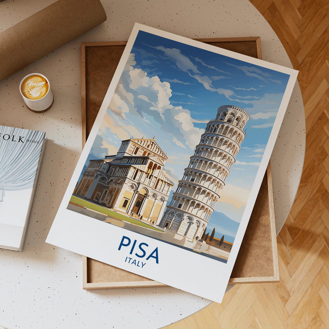 Pisa Italy Leaning Tower Framed Cathedral Vibrant Blue Sky Poster