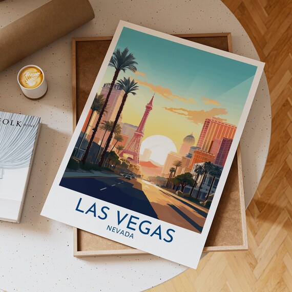 Las Vegas Strip Sunset Eiffel Tower Replica Nevada Travel Poster