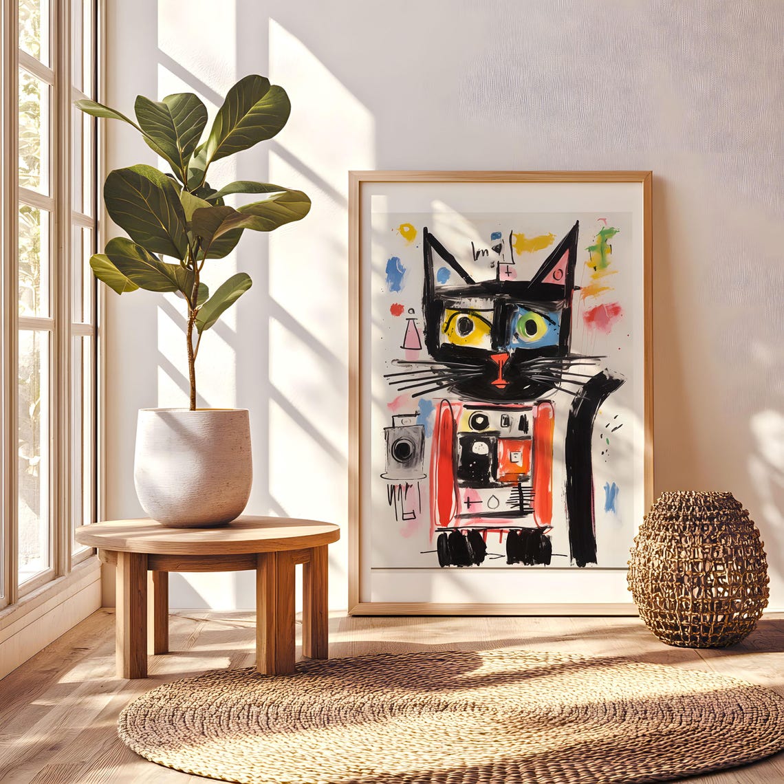 Abstract Black Cat Painting Colorful Modern Art Cat Portrait Poster
