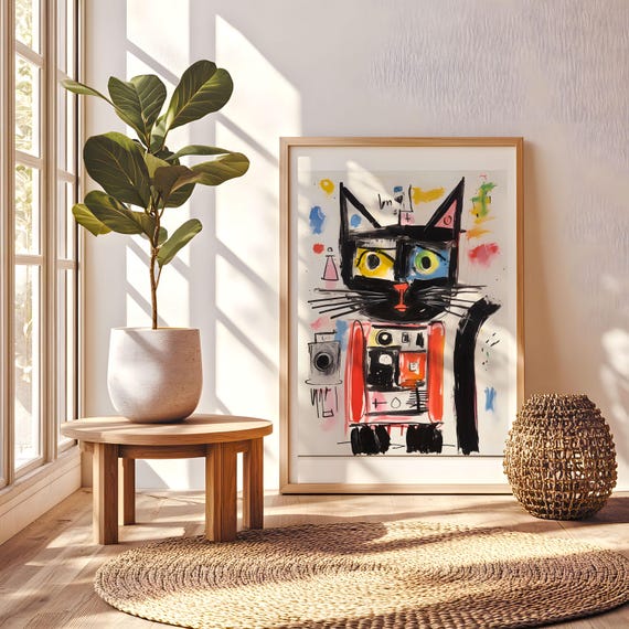 Cat Wall Art Poster Abstract Cats Print Animal Illustration Decor Home