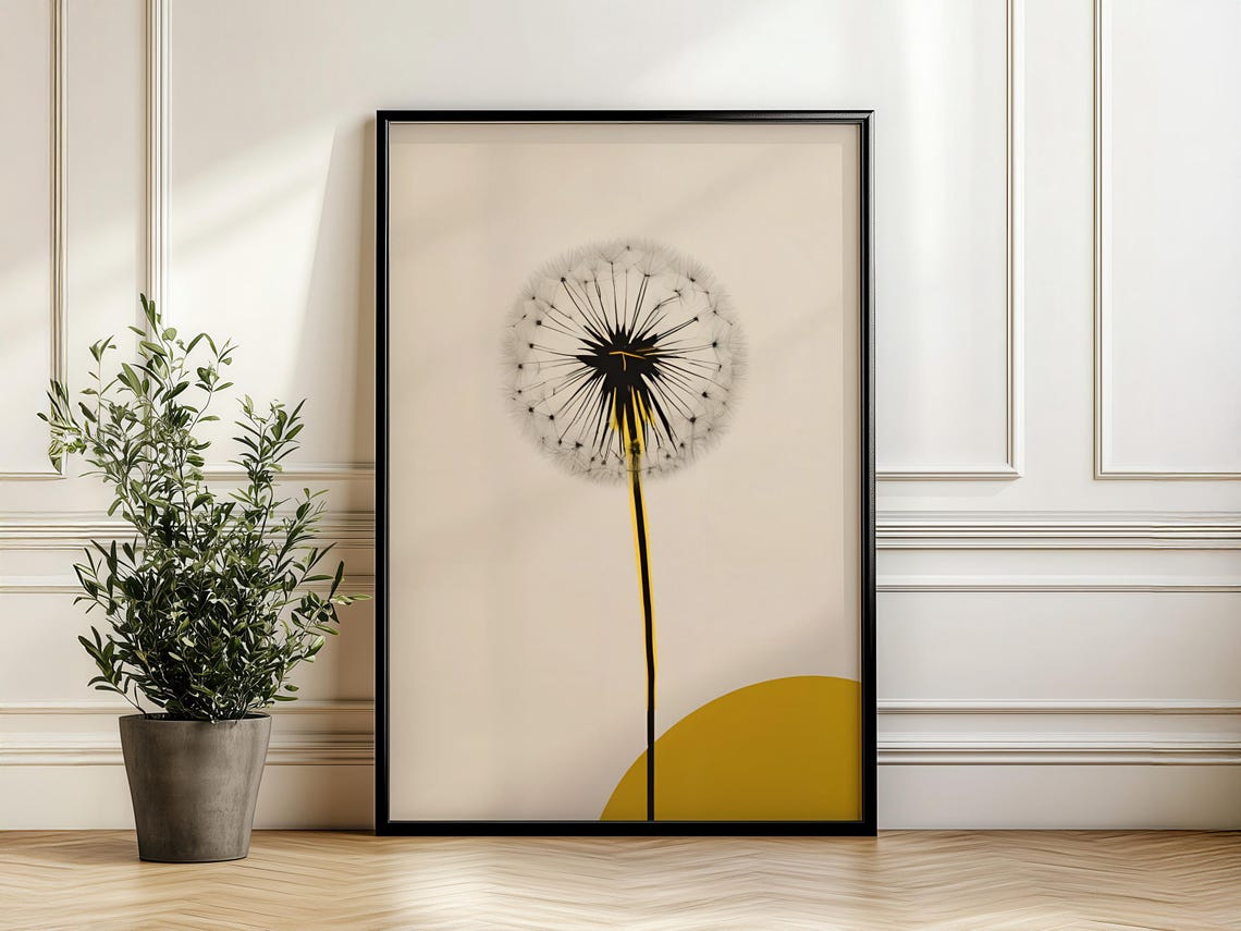 Minimalist Dandelion Seed Head Neutral Beige Floral Art Poster