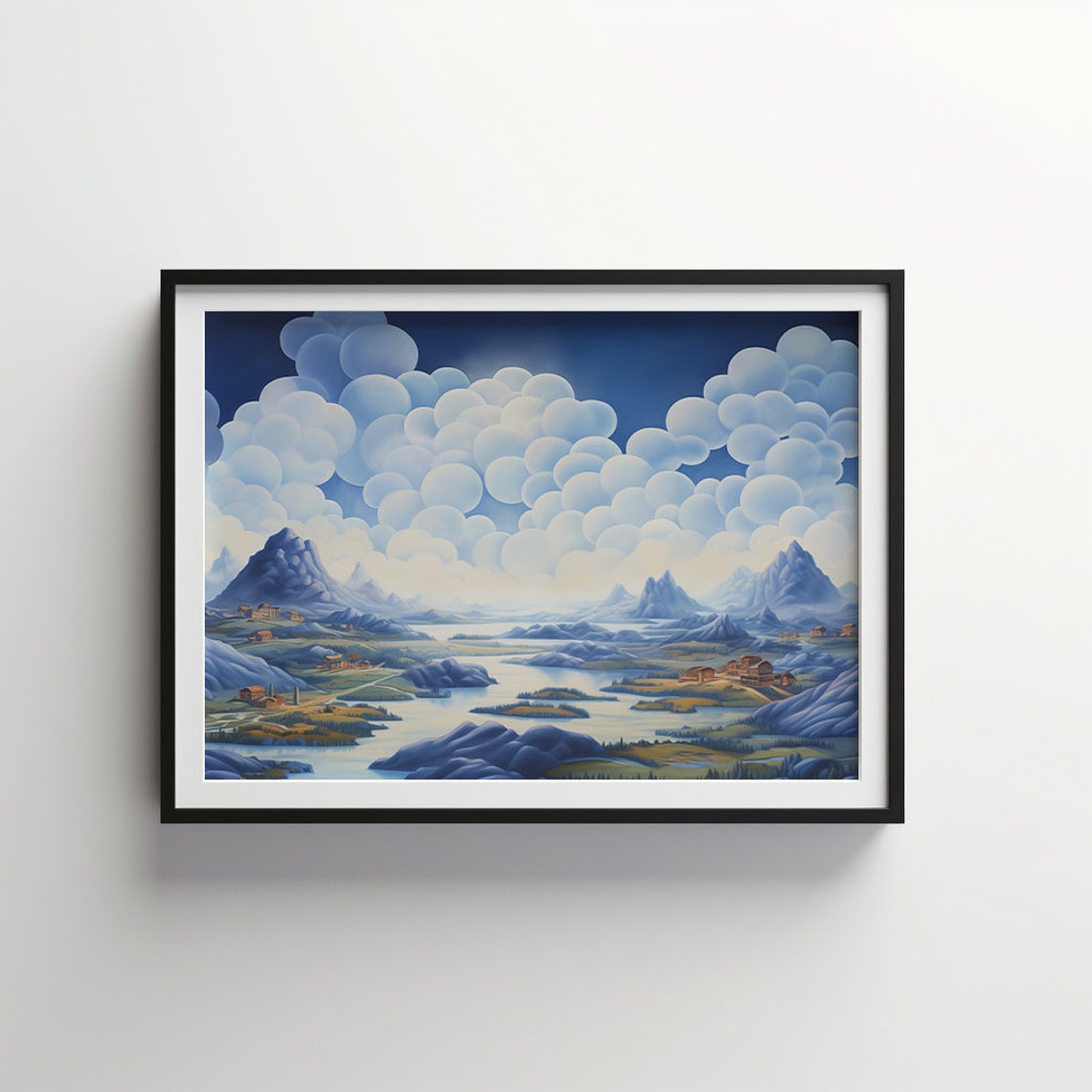 Dreamy Floating Islands Valley Beneath Cloud Landscape Art Poster