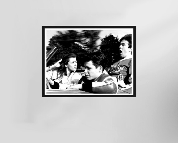 Ferris Bueller's Day Off Convertible Scene Black and White Movie Poster